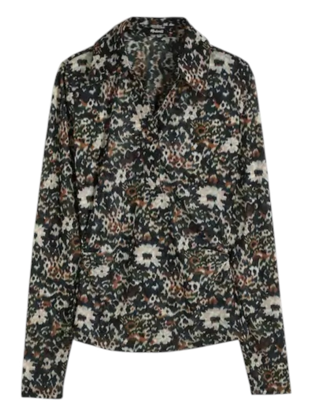Madewell Women’s Long-Sleeve Polo Top Floral Mesh Mossy Umber Slim Fit sz Med